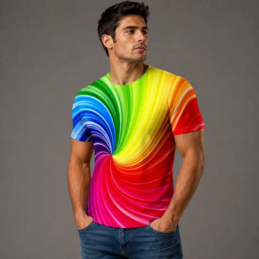 Rainbow 3D Print T-Shirt – Curved | S–5XL | Polyester