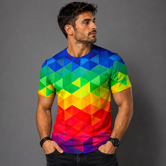 Rainbow Stripe 3D Print T-Shirt – Blocked | S–5XL | Polyester