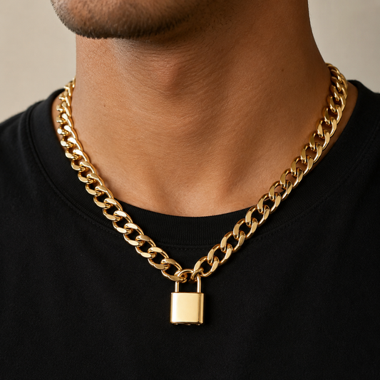 Padlock Pendant Chain Necklace – Silver & Gold | Aluminium Alloy | Vintage