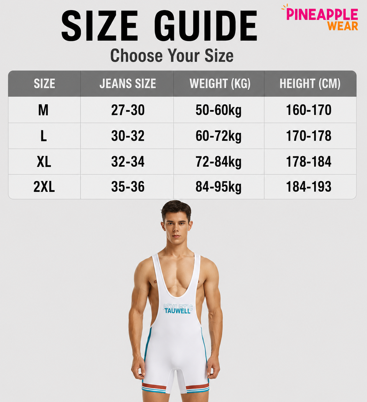 Multi-Colour Wrestling Suit – Light Blue & White | M–2XL | Polyester & Lycra