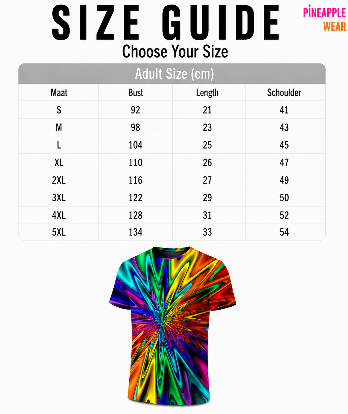 Rainbow 3D Print T-Shirt – Centered | S–5XL | Polyester
