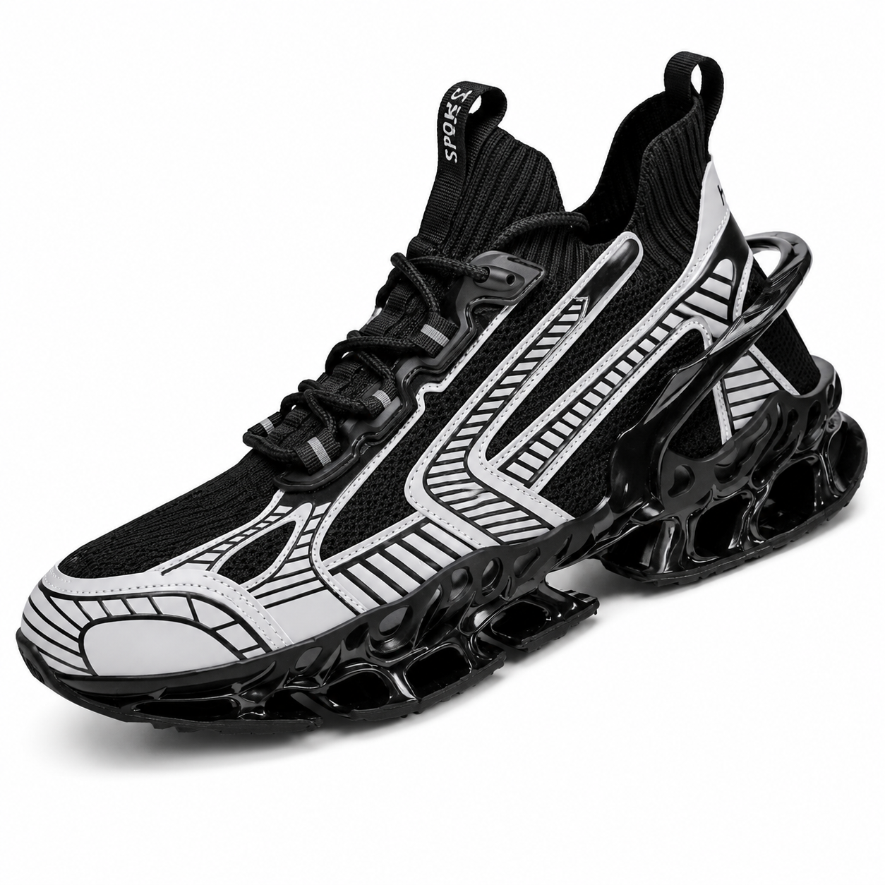 Geometric Fabric Sneaker | Premium Colourways | Black/Silver | EU 39–46