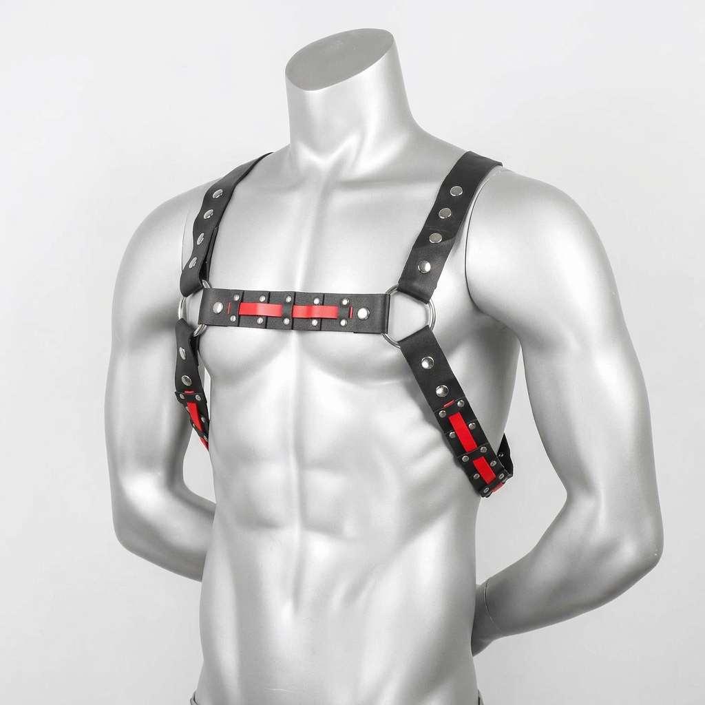 Body Harness β Black & Red | One Size | Faux Leather