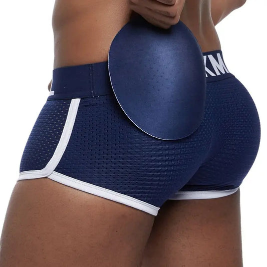 Butt-Enhancing Boxer Brief – White, Navy Blue & Black | M–2XL | Mesh