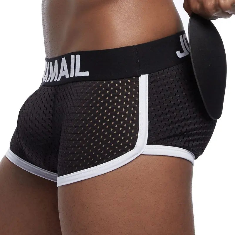 Butt-Enhancing Boxer Brief – White, Navy Blue & Black | M–2XL | Mesh