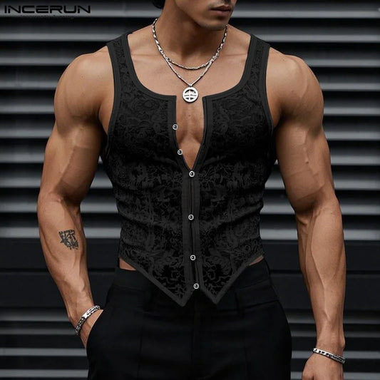 INCERUN Lace Transparent Tank Top – Sheer Bold Men's Vest | S–5XL