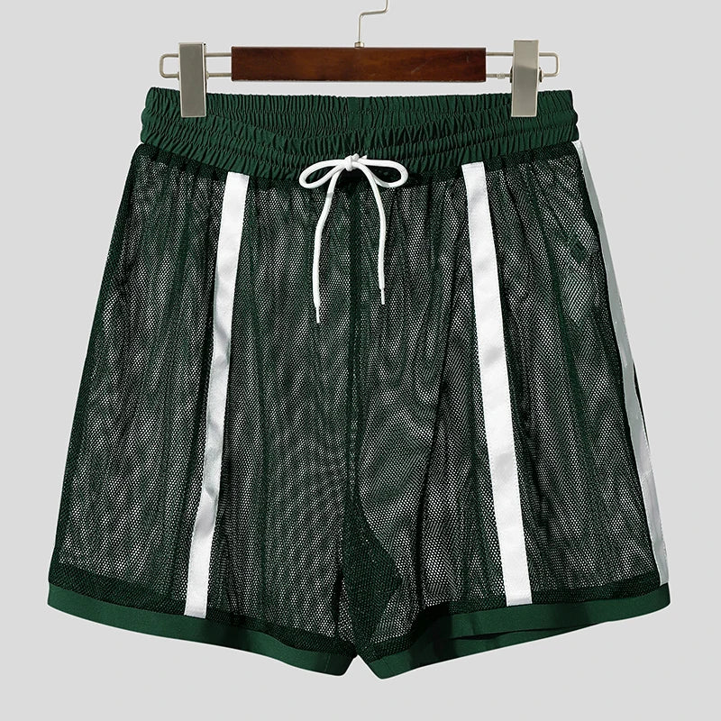Men's Mesh Patchwork Shorts β See-Through Loose Drawstring Summer Streetwear | Sβ5XL