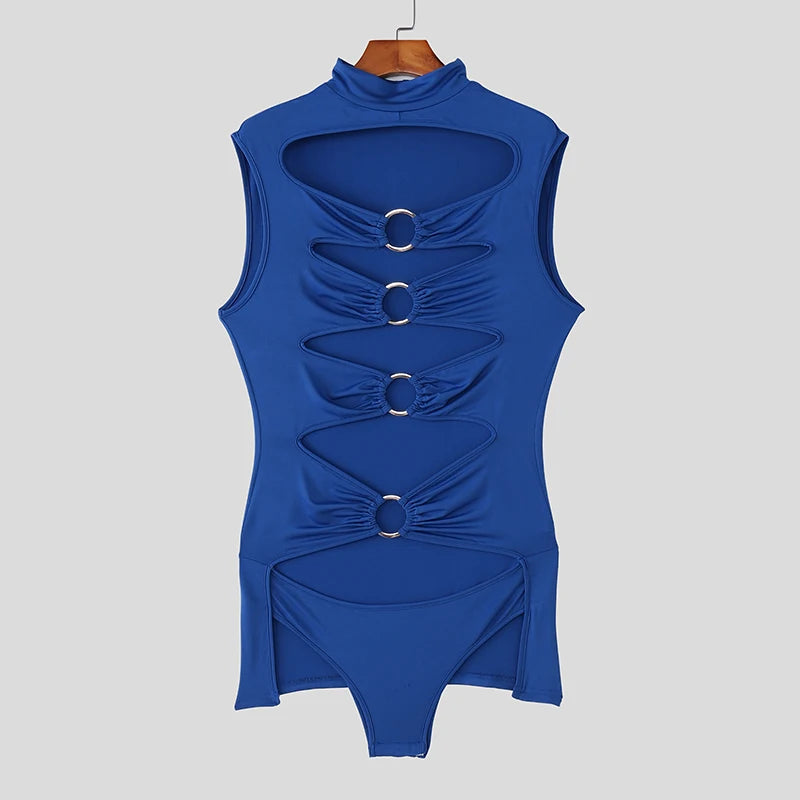 Turtleneck Hollow-Out Sleeveless Bodysuit – 3 Colours | S–5XL | Polyester & Spandex