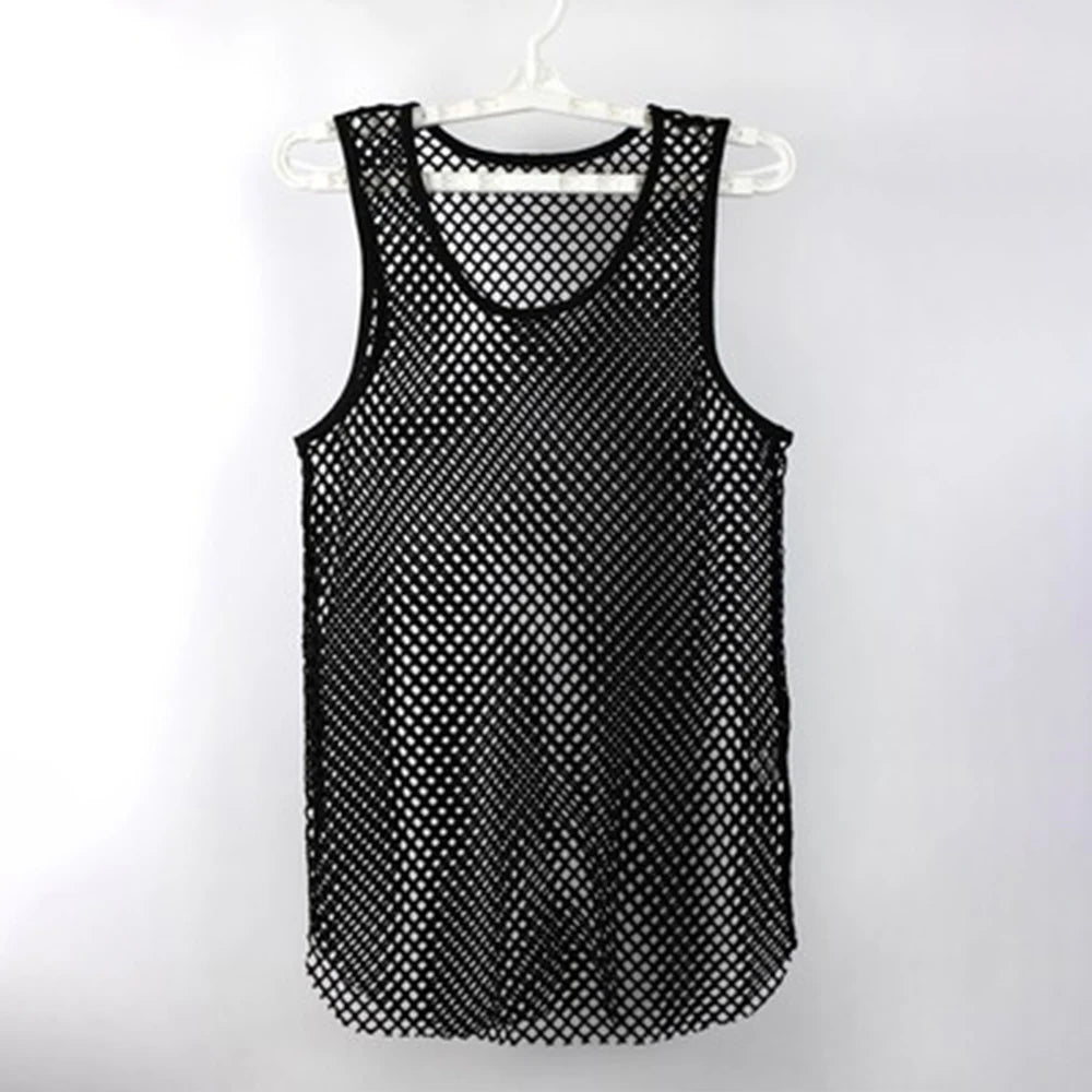 Mens Sexy Tanktop Transparant Mesh