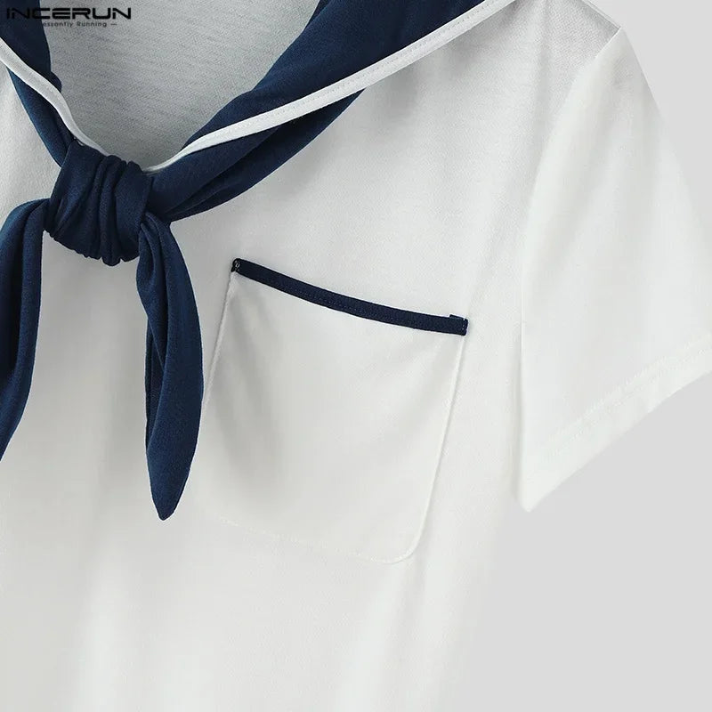 INCERUN Men's Sailor Shirt – Nautical-Inspired Casual Streetwear Top | S–5XL