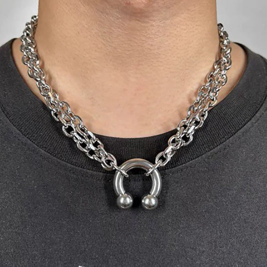 Nose Ring Pendant Necklace – Point & Round | Stainless Steel | Punk