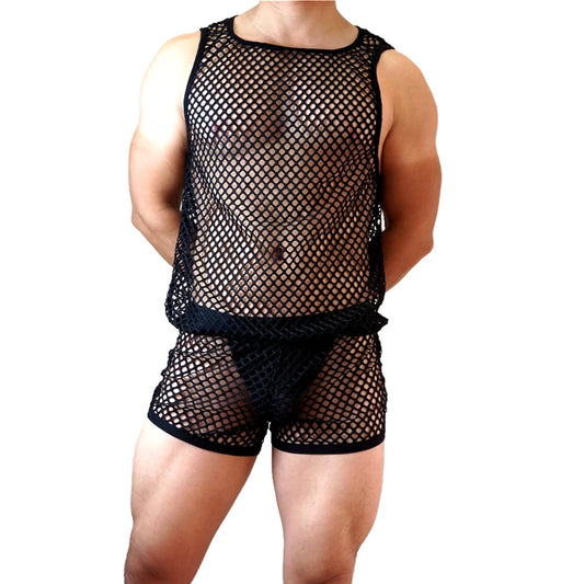 Mesh Tank Top & Shorts Set – 4 Colours | M–XL | Nylon & Elastane
