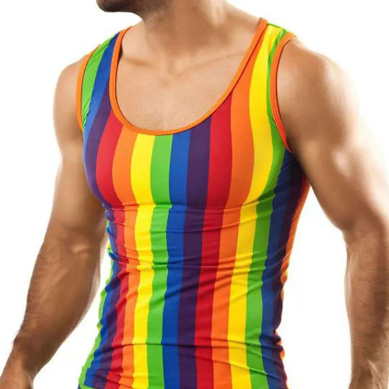 Rainbow Stripe Tank Top & Shorts Set – 5 Sizes | Polyester | Pride
