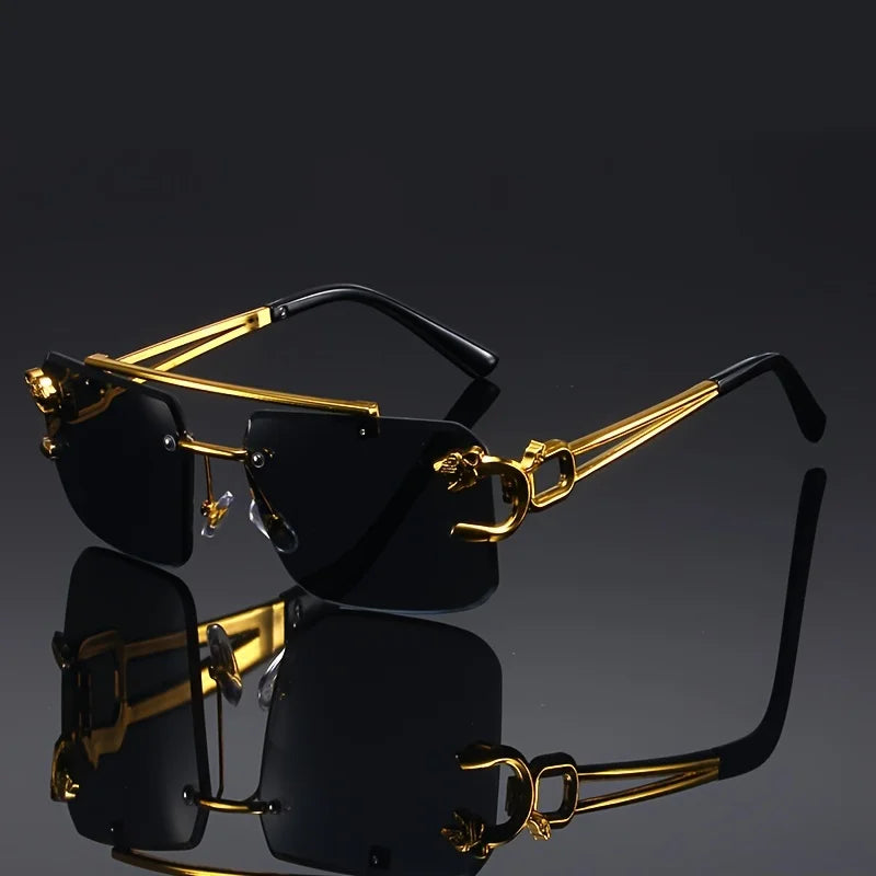 Frameless Punk Sunglasses – UV400 | 2 Colours | Gold Detail