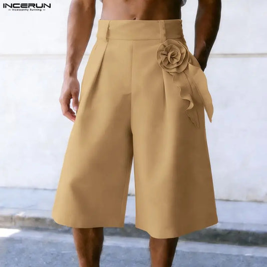 INCERUN Men's Flower Wide Leg Shorts – High Waist Baggy Streetwear | S–5XL
