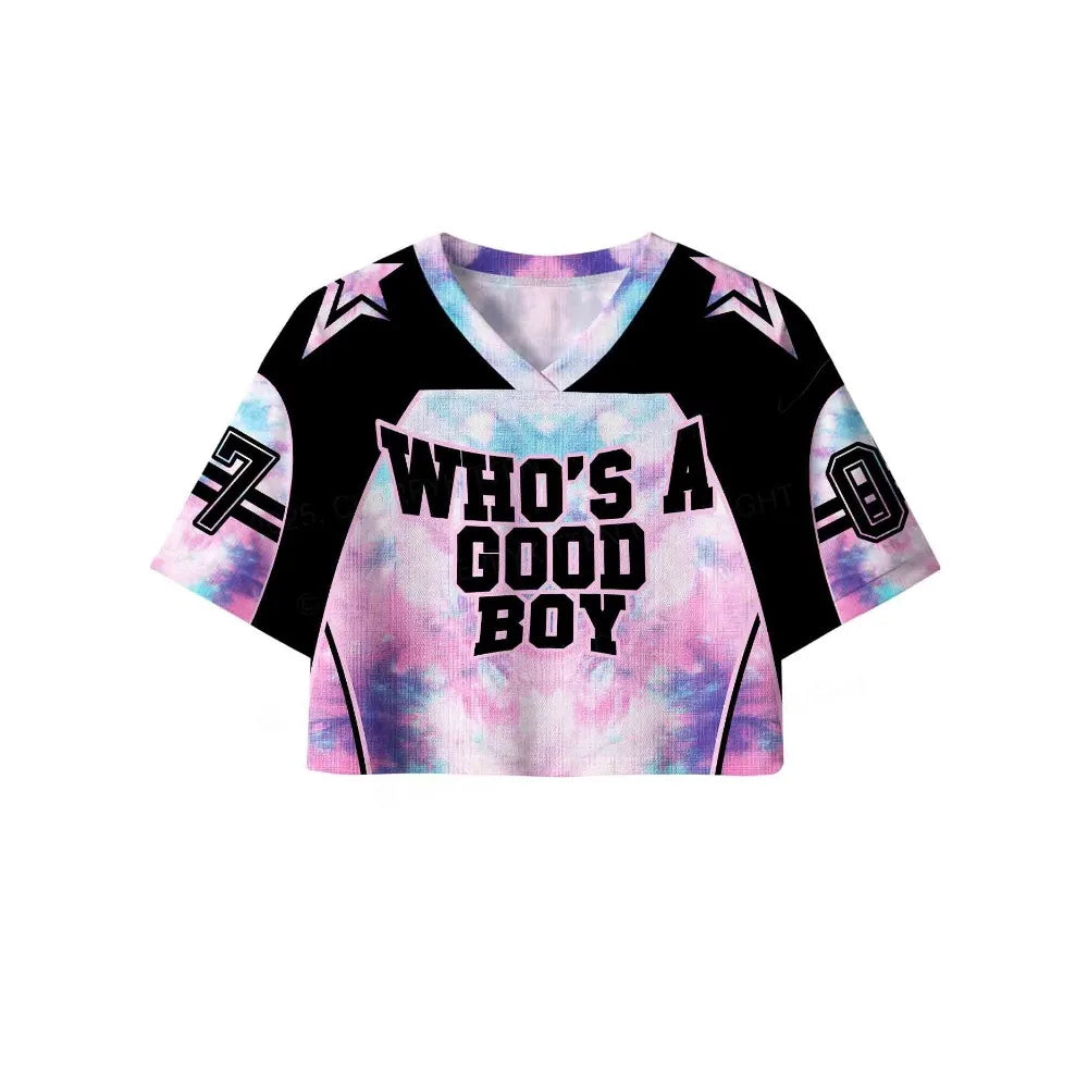 Y2K Mesh Sport Crop Top – Good Boy Print | S–4XL | Polyester