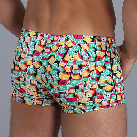 Cube Print Ice Silk Boxer Short – S–2XL | Silk & Synthetic