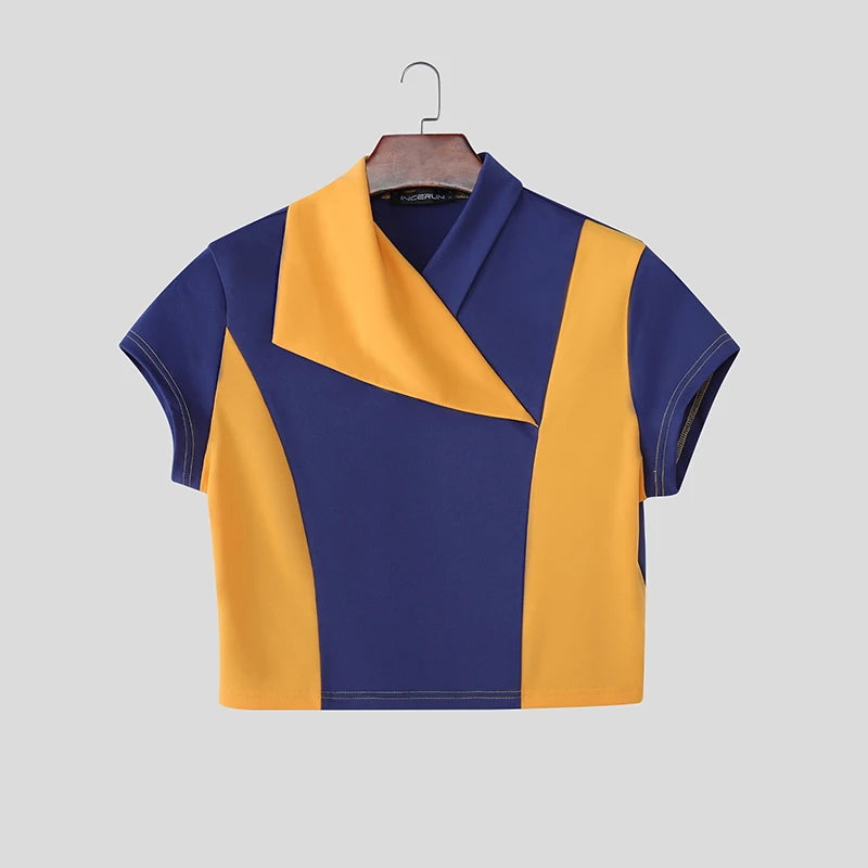 INCERUN Short Sleeve Crop Top Patchwork β Bold Men's Crop Top | Sβ5XL