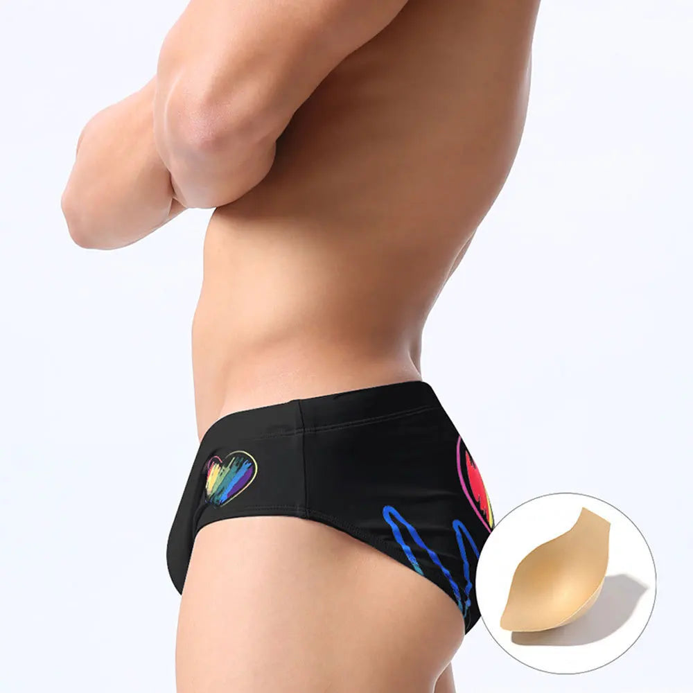 Swimbrief Love & Pride – Built-in Cup | White & Black | M–XXL