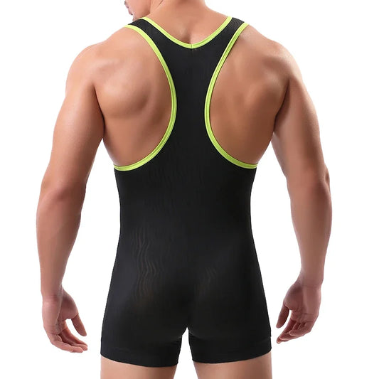 Seamless Wrestling Bodysuit – Black, Gray & White | S–XL | Lycra