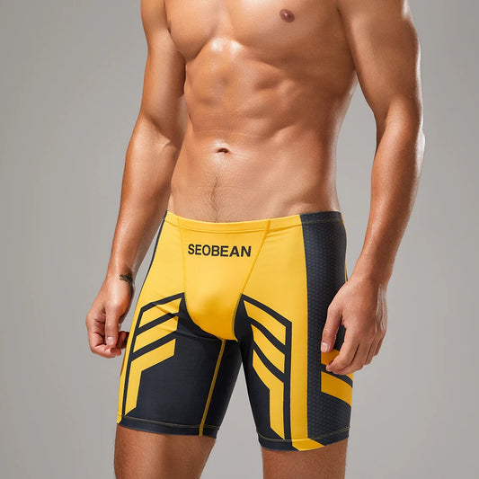 Quick-Dry Swim Brief – Red & Yellow | M–2XL | Polyester & Elastane