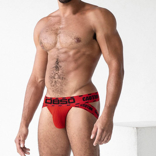 Caution Jockstrap – White, Blue & Red | M–2XL | Cotton & Lycra