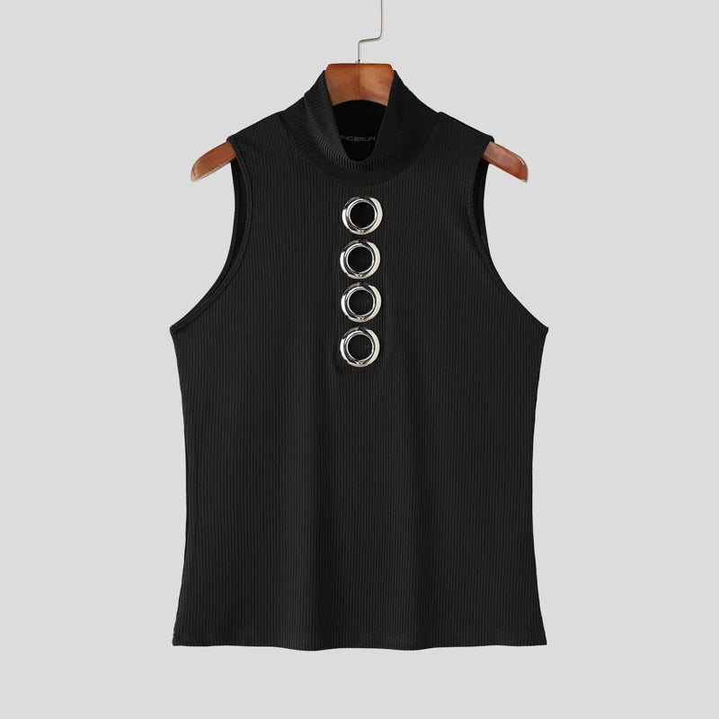 Hollow Out Knitted Tank Top | Turtleneck | 3 Colours | S–5XL