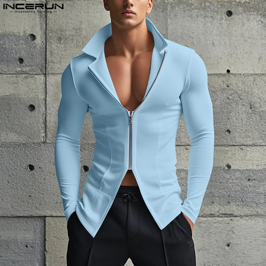 Incerun Collared Vest | Black, White & Blue | S–5XL