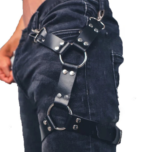 Handmade Upper Leg Harness – Artisan Crafted Thigh Strap | Black | One Size