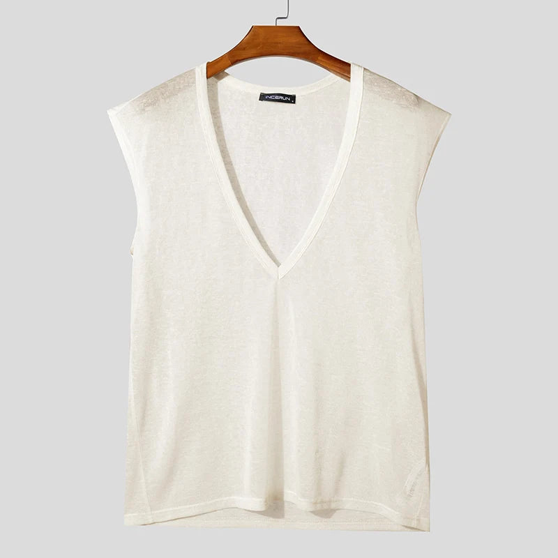 Incerun Oversized Deep V-Neck Tank Top | Purple, Black & Beige | Sβ5XL