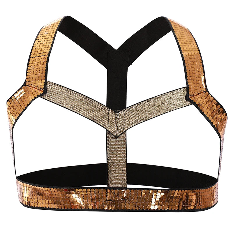 Clever-Men Golden Glitter Chest Harness | One Size | Harness + Arm Bands