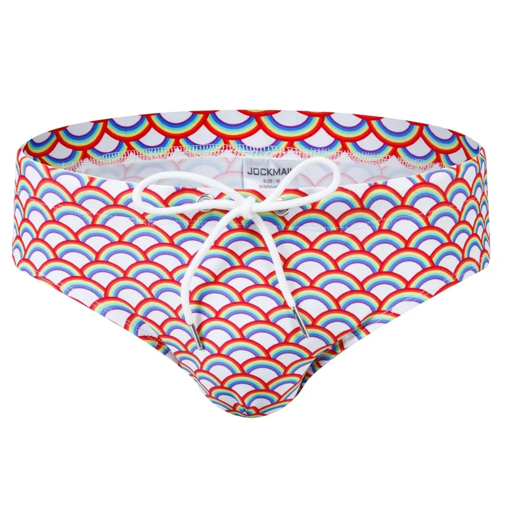 Jockmail Swimbrief – Tropical Leaves, Dots & Rainbow | M–XL