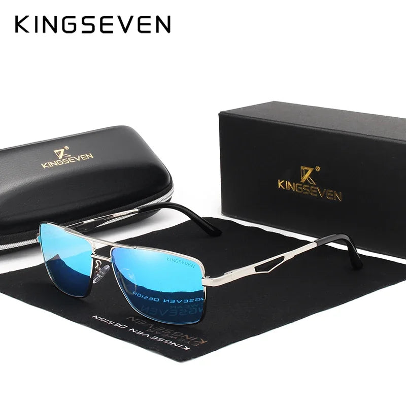 Polarized Rectangle Sunglasses – Black Gray & Silver Blue | UV400 | Stainless Steel