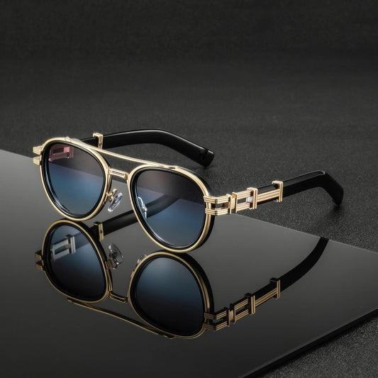 Retro Oval Sunglasses – Gradient Gray, Black, Brown & Blue | One Size | Stainless Steel