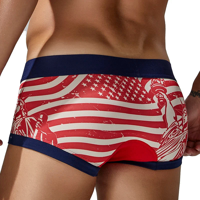 Seobean Geometric Stretch Boxer Shorts – Black, Red & Sky Blue | M–2XL | Polyester & Elastane