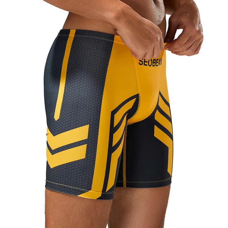Quick-Dry Swim Brief – Red & Yellow | M–2XL | Polyester & Elastane