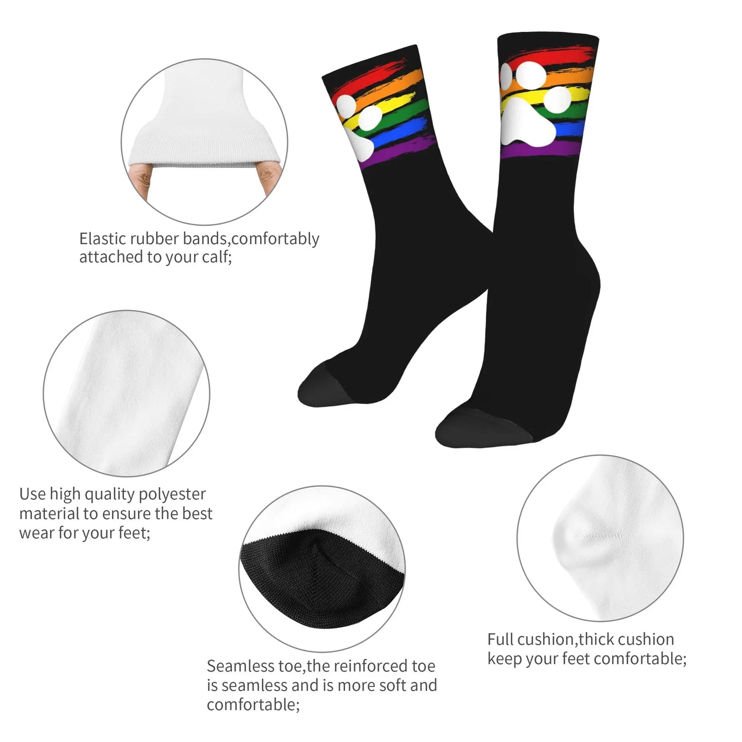 Pride Graphic Crew Socks – Black | One Size | Polyester
