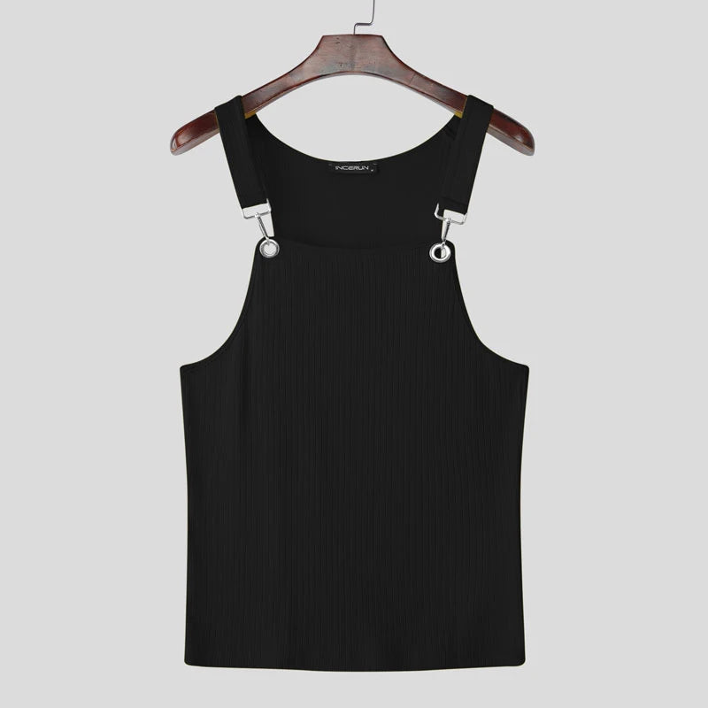 Incerun Ribbed Tank Top | Yellow, White & Black | S–3XL
