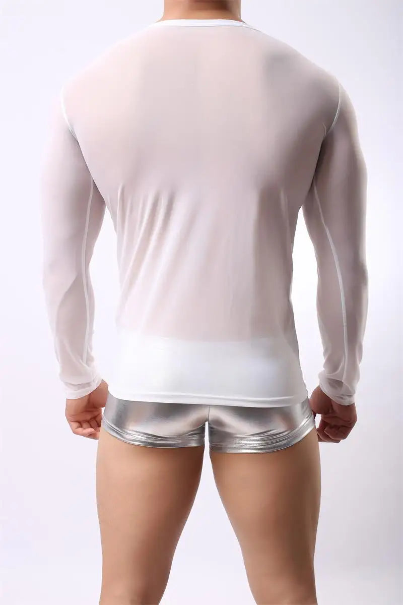 Clever-Men Sheer Long-Sleeve T-Shirt – Black & White | M–XL | Nylon & Elastane