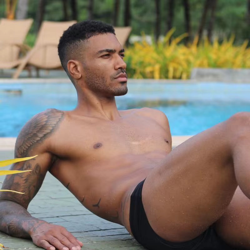 Low-Rise Swim Brief – Blue & Black | M–2XL | Nylon