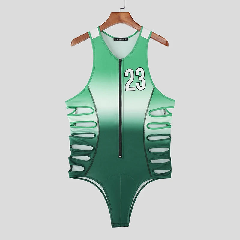 Open-Side Zip-Front Bodysuit β Red, Green & Blue | Sβ3XL | Polyester & Lycra