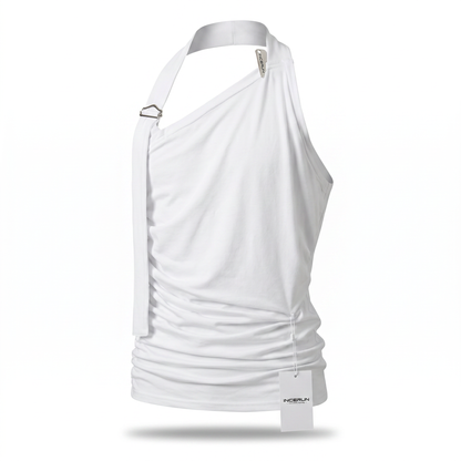 Ruffled Knitted Sleeveless Tank Top – Blue, White & Black | S–3XL