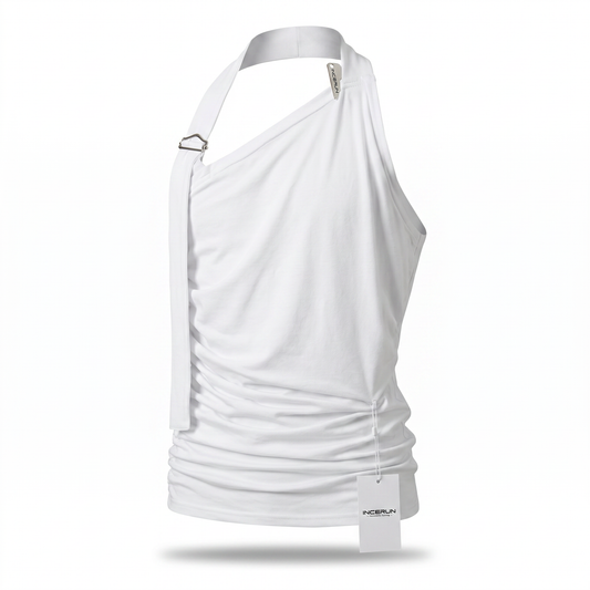 Ruffled Knitted Sleeveless Tank Top – Blue, White & Black | S–3XL