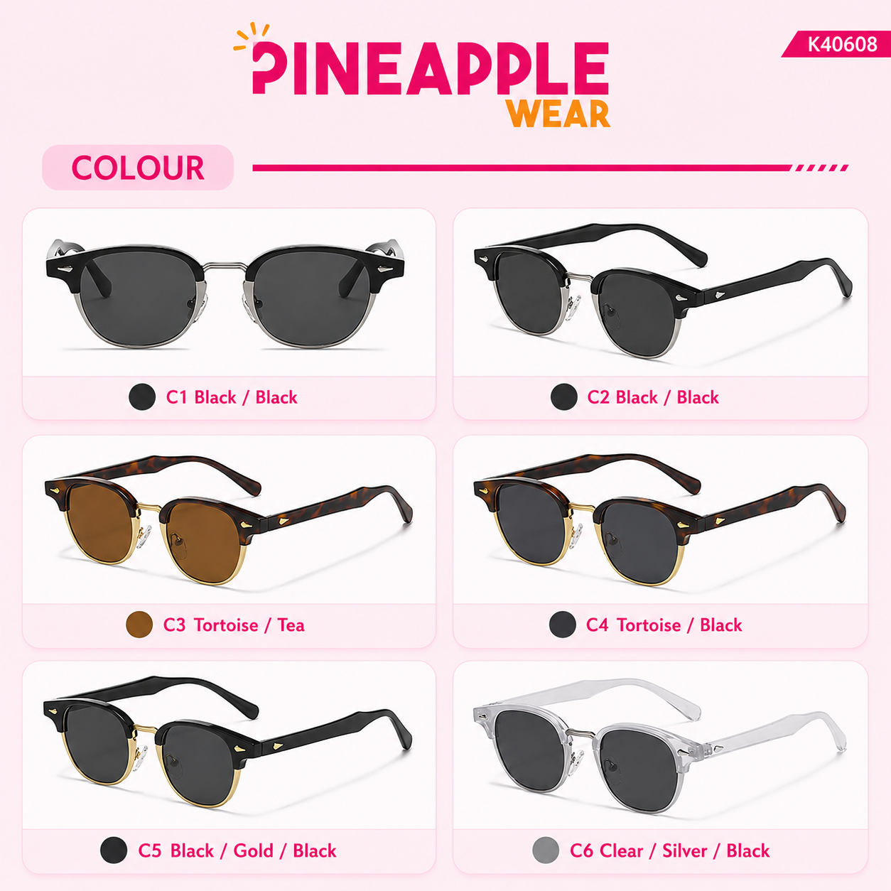 Semi-Frameless Round Sunglasses – 5 Colours | One Size | Metal & Plastic
