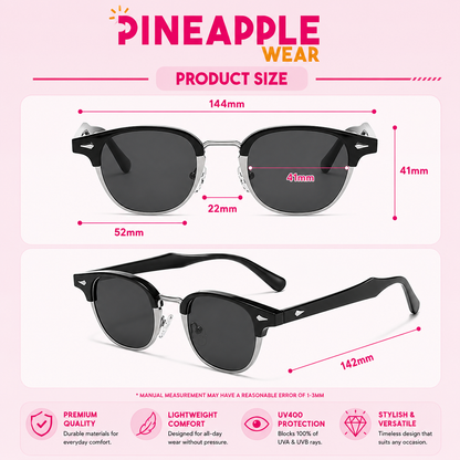 Semi-Frameless Round Sunglasses – 5 Colours | One Size | Metal & Plastic
