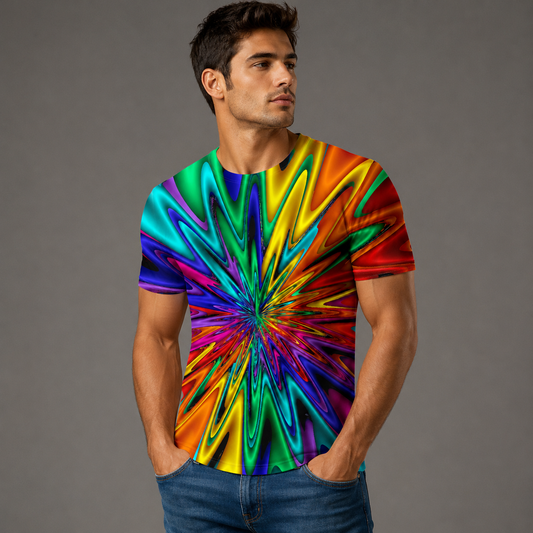 Rainbow 3D Print T-Shirt – Centered | S–5XL | Polyester