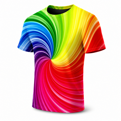 Rainbow 3D Print T-Shirt – Curved | S–5XL | Polyester