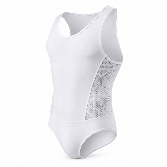 One-Piece Bodysuit Swimwear – White, Gray & Black | S–XL | Nylon & Elastane