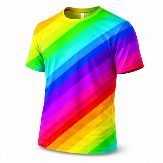 Rainbow Stripe 3D Print T-Shirt – Diagonal | S–5XL | Polyester