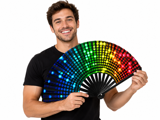 Pride Folding Hand Fan – Dots & Rainbow | Bamboo & Oxford Fabric